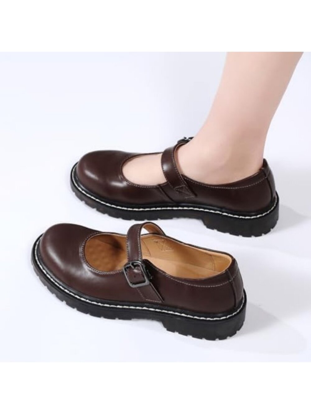 Stylish Women's Leather Mary Jane Flats - Round Toe, Non-Slip, Ankle Strap - Picture 6 of 6
